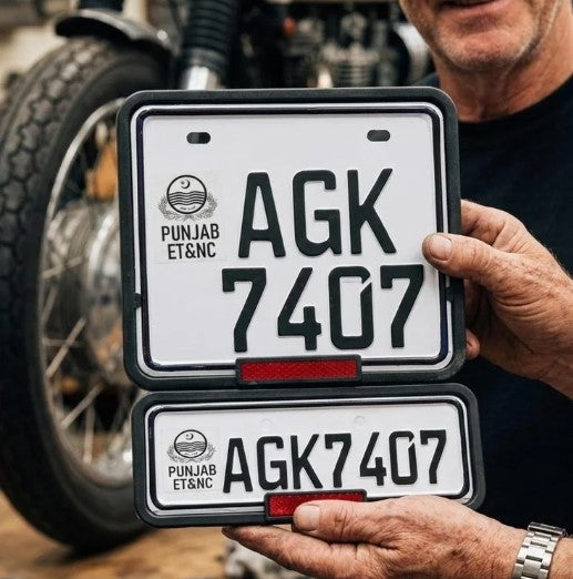 Punjab New Style Upper Side Embossed Replica Number Plates For Bike - White