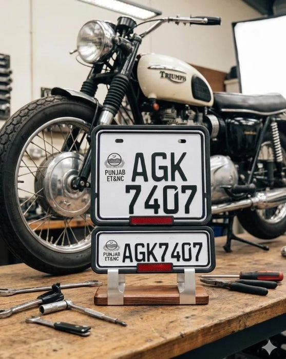 Punjab New Style Upper Side Embossed Replica Number Plates For Bike - White