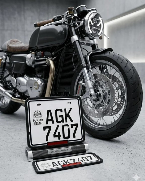 Punjab New Style Upper Side Embossed Replica Number Plates For Bike - White