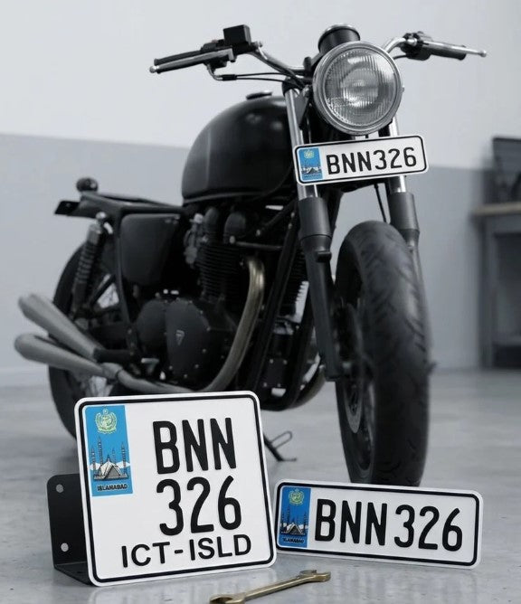Islamabad New Style Replica Upper side Embossed Number Plates For Bike - Blue