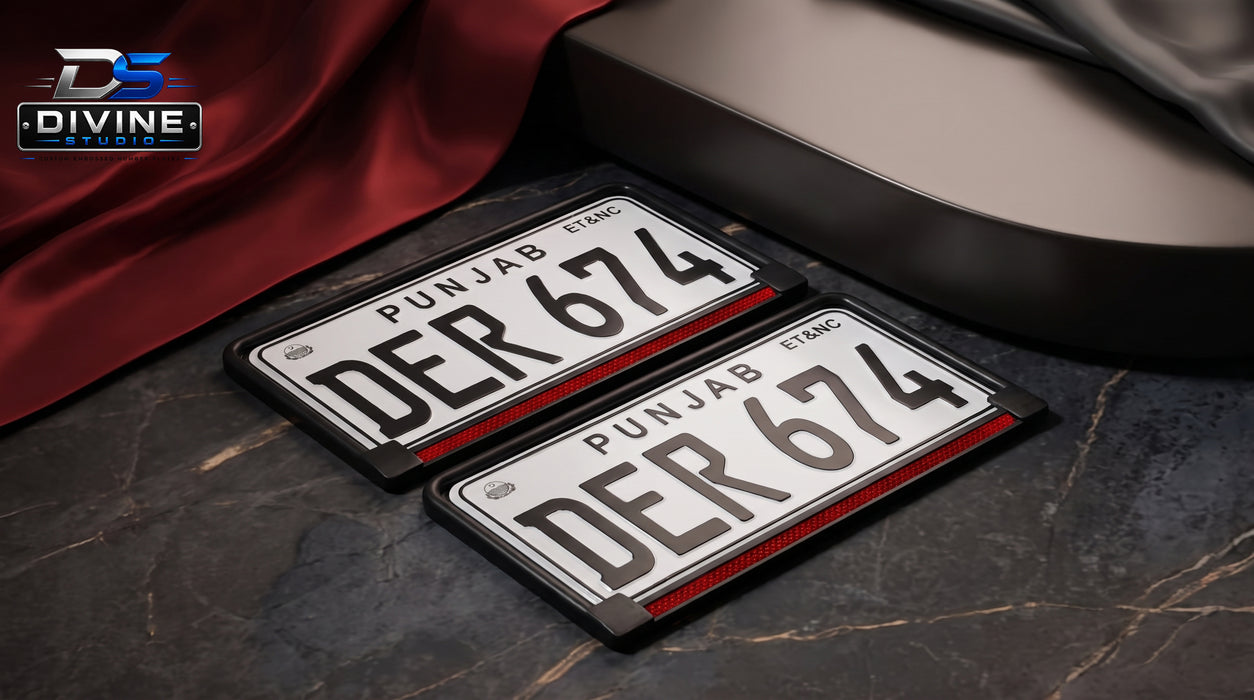 All Punjab Upper Side Embossed Replica Number Plates For Car - White
