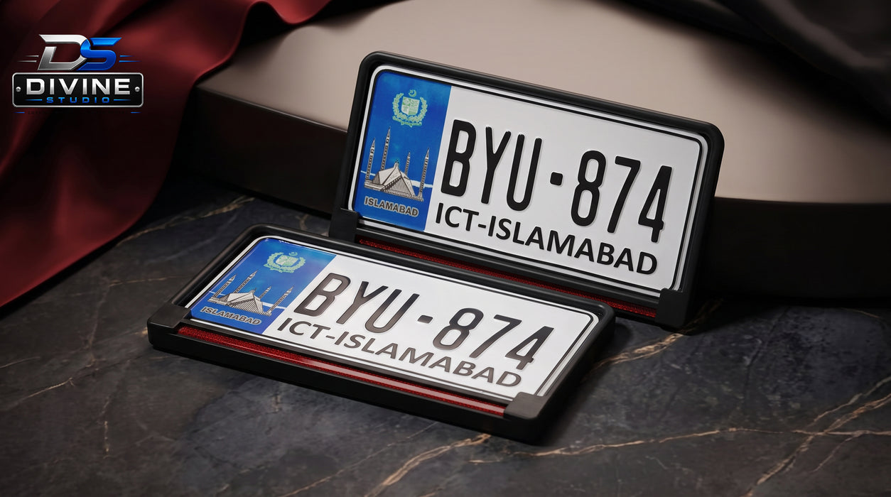 Islamabad New Style Upper Side Embossed Replica Number Plates For Car - Blue