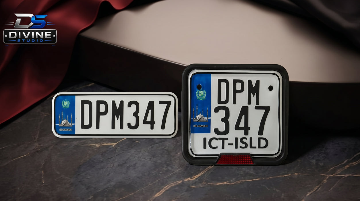 Islamabad New Style Replica Upper side Embossed Number Plates For Bike - Blue