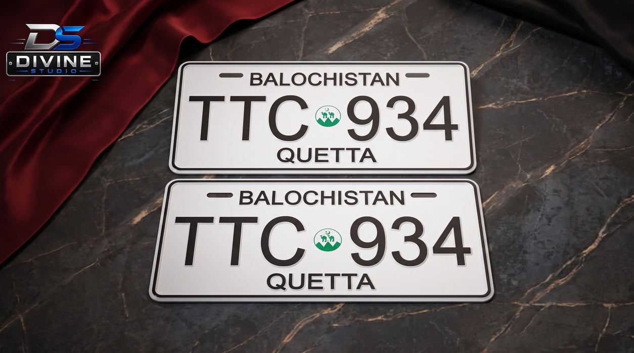 Balochistan Quetta Replica Upper Side Embossed Number Plates For All Vehicles - White