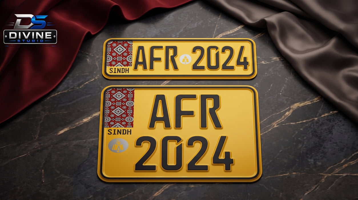 Sindh Ajrak Style Replica Upper side Embossed Number Plates For Bike - Yellow