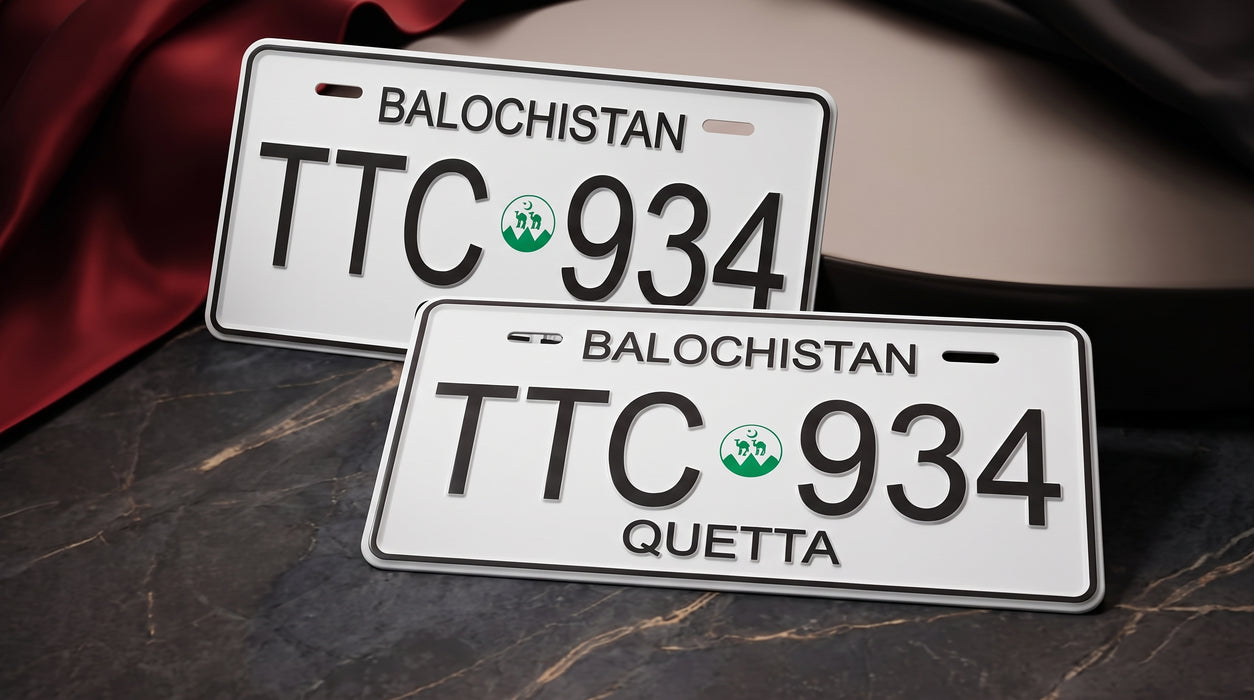 Balochistan Quetta Replica Upper Side Embossed Number Plates For All Vehicles - White