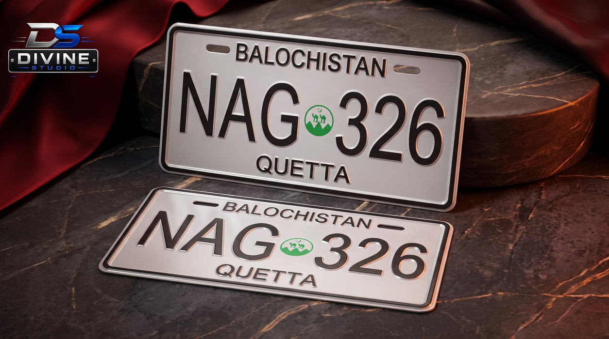 Balochistan Quetta Replica Upper Side Embossed Number Plates For All Vehicles - White