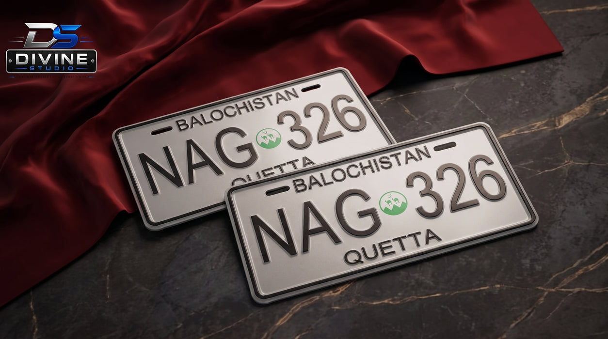 Balochistan Quetta Replica Upper Side Embossed Number Plates For All Vehicles - White