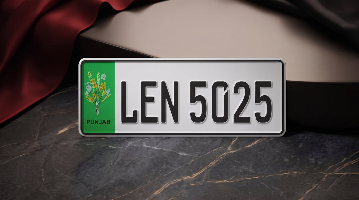 Punjab Old Style Upper Side Embossed Number Plates For Bike - Green