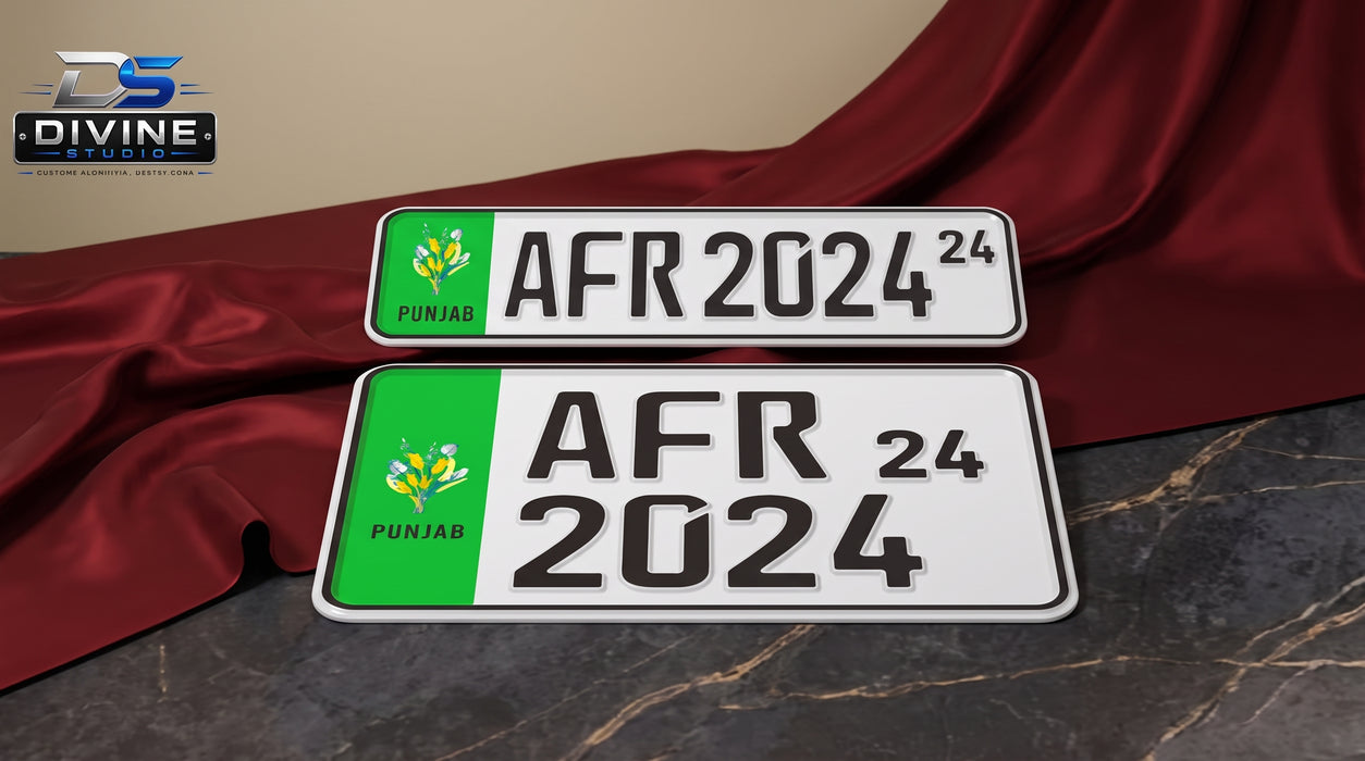 Punjab Old Style Upper Side Embossed Number Plates For Bike - Green