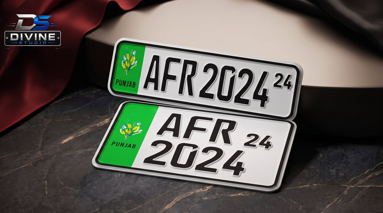 Punjab Old Style Upper Side Embossed Number Plates For Bike - Green