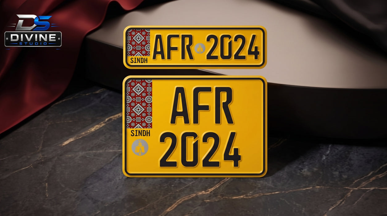 Sindh Ajrak Style Replica Upper side Embossed Number Plates For Bike - Yellow