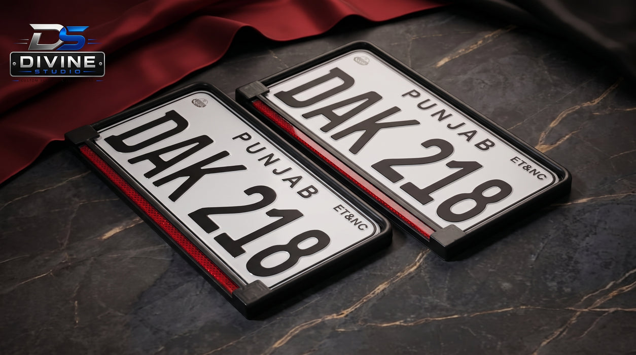 All Punjab Upper Side Embossed Replica Number Plates For Car - White
