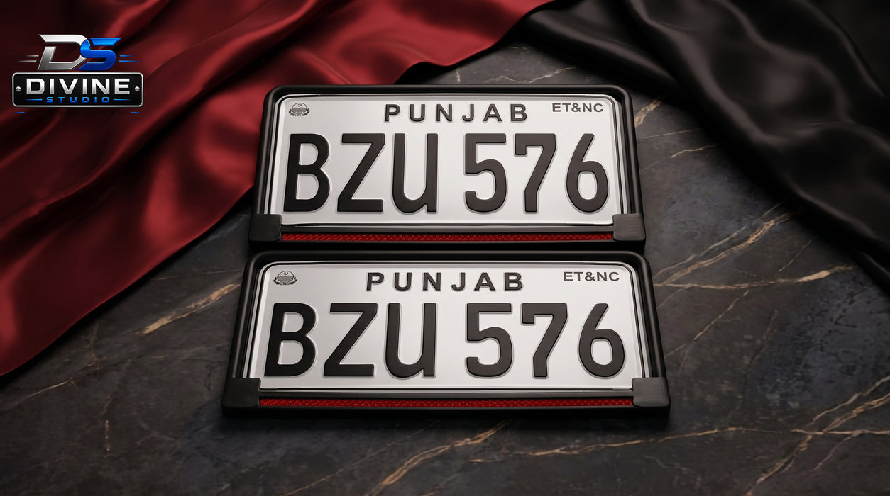 All Punjab Upper Side Embossed Replica Number Plates For Car - White