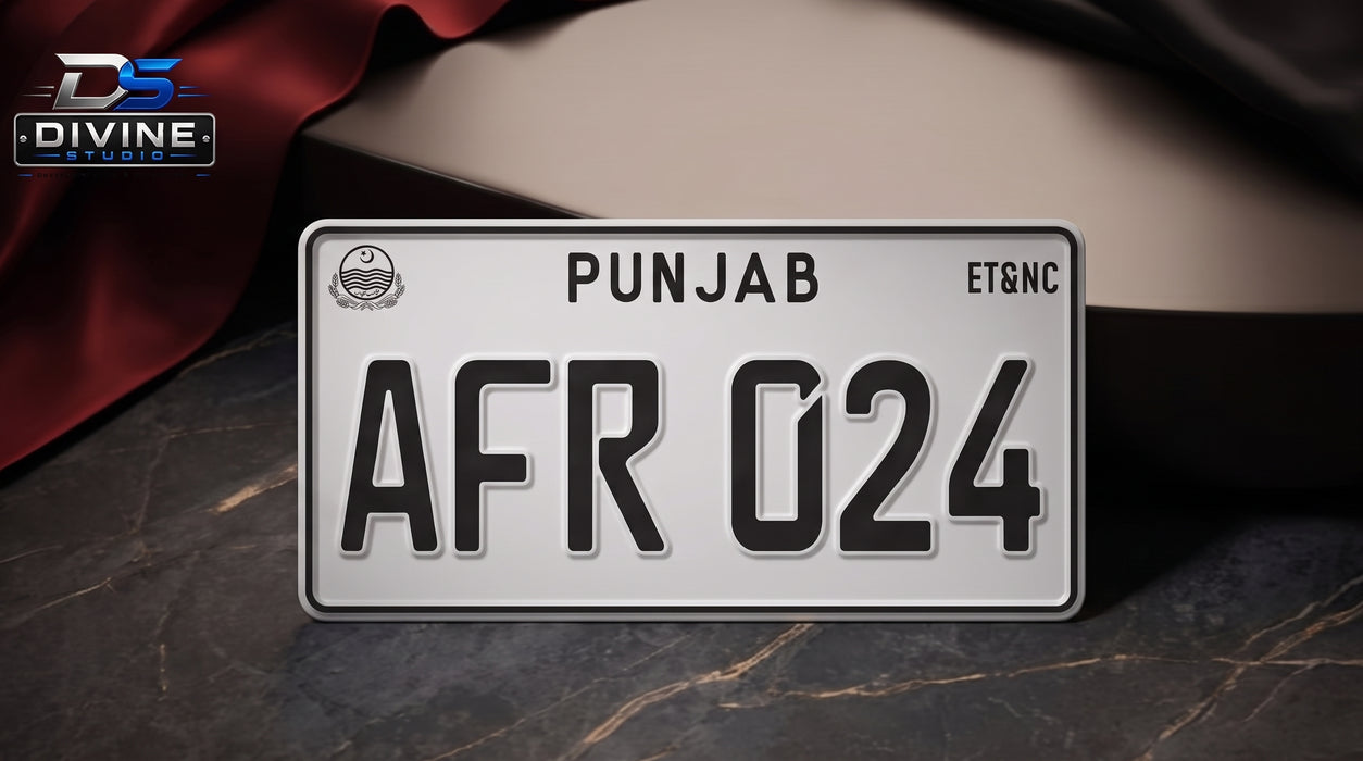 All Punjab Upper Side Embossed Replica Number Plates For Car - White