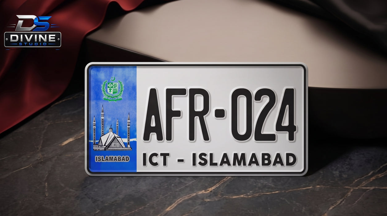 Islamabad New Style Upper Side Embossed Replica Number Plates For Car - Blue