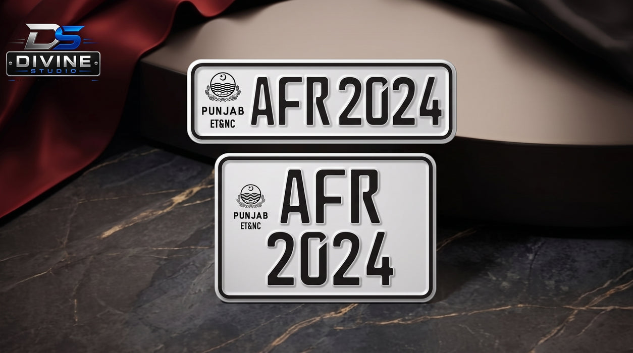 Punjab New Style Upper Side Embossed Replica Number Plates For Bike - White