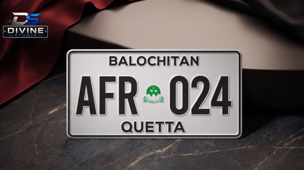 Balochistan Quetta Replica Upper Side Embossed Number Plates For All Vehicles - White
