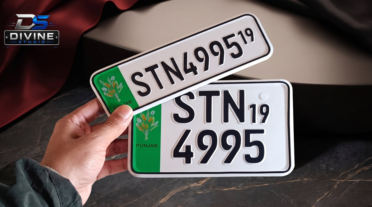 Punjab Old Style Upper Side Embossed Number Plates For Bike - Green